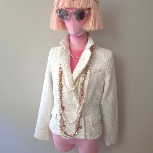 NWT Rachel Zoe white double breasted tweed like cropped blazer, XS - Picture 4 of 11